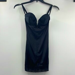 Vintage 90s Subtract Union Made Black Lace Trim Girdle Bodysuit Shapewear 34B